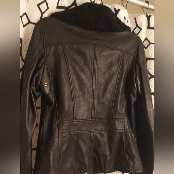 Michael Kors Black Leather Jacket with Gold Zippers - Picture 5 of 6